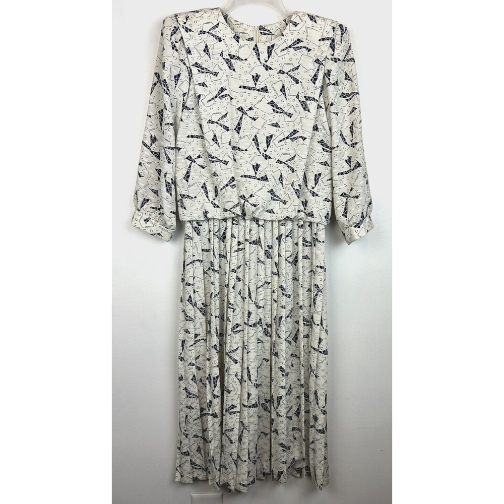 Vintage Dress Womens 6 Drop Waist Print Pleated USA Secretary Union Label